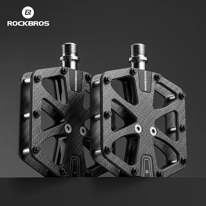 Pedales de bicicleta de fibra de carbono ROCKBROS con núcleo de titanio para bicicletas de carretera y montaña Foto 4 de 4