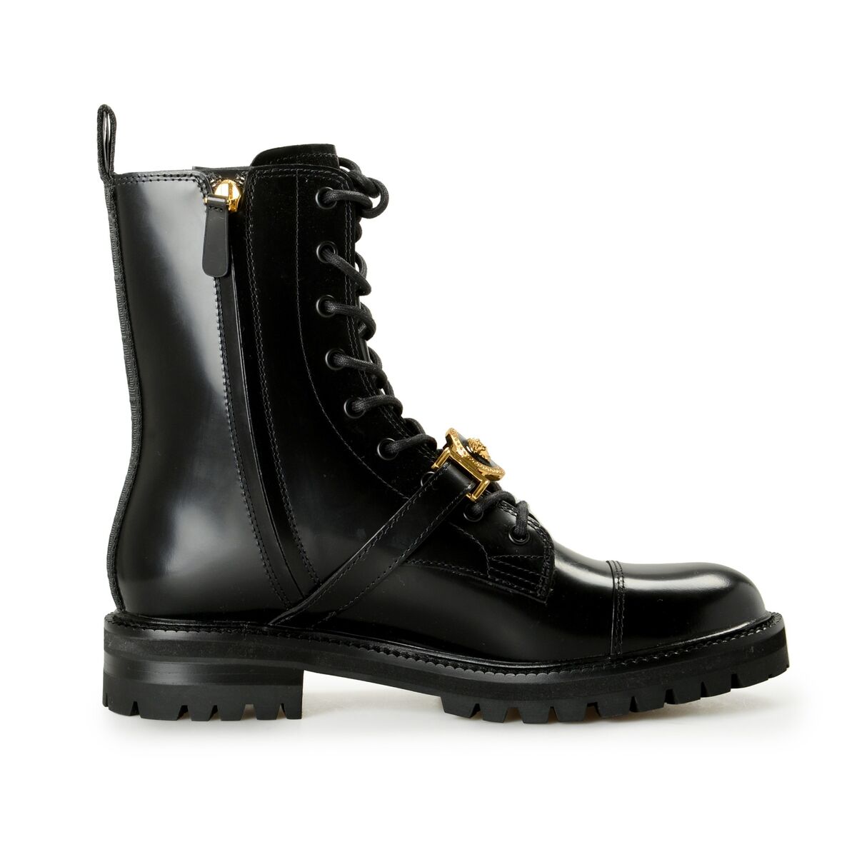 Versace Men's Black Leather Gold Medusa Combat Motorcycle