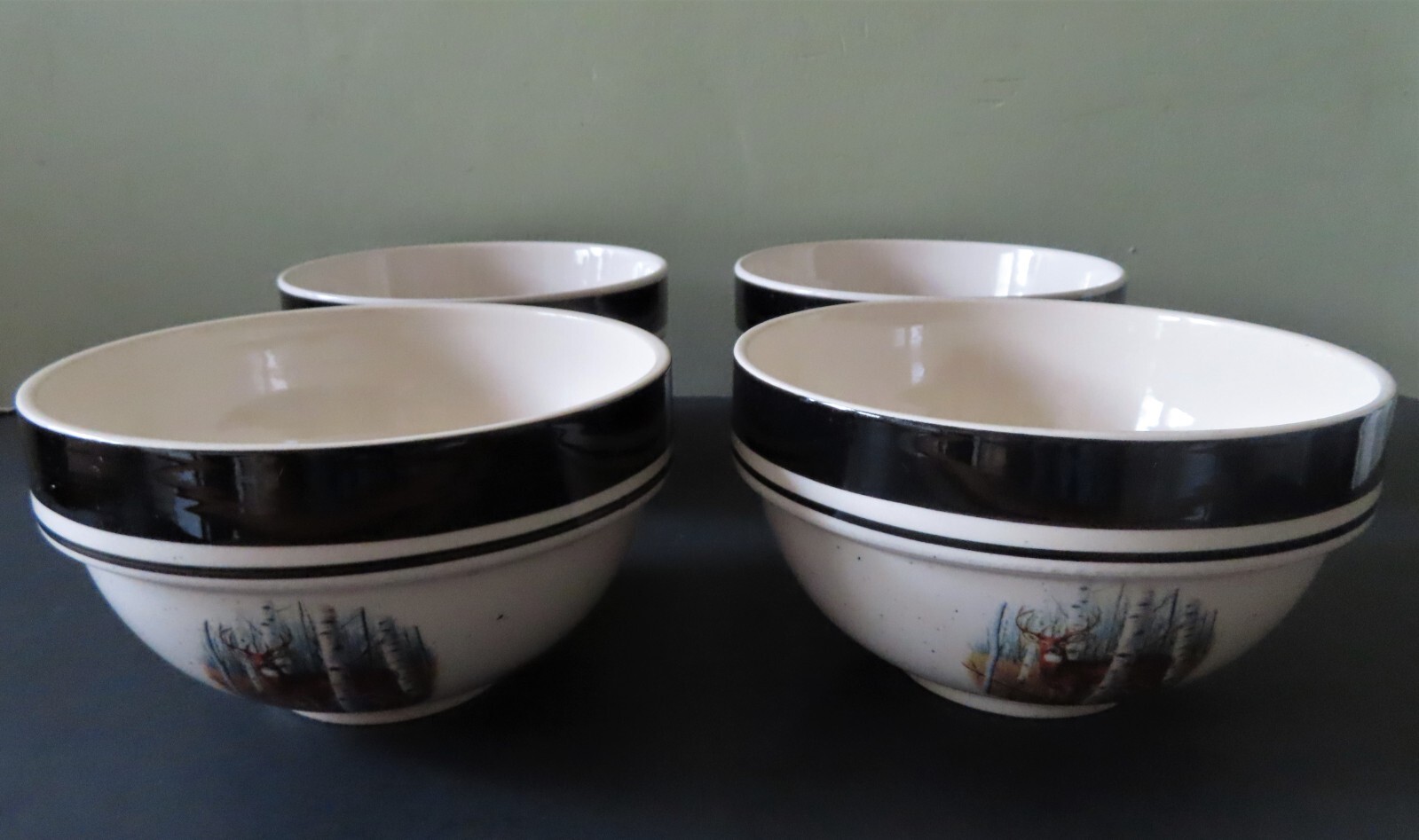 4 Folkcraft by Scotty Z White Tail Deer 6 3/8" Cereal Bowls Never
