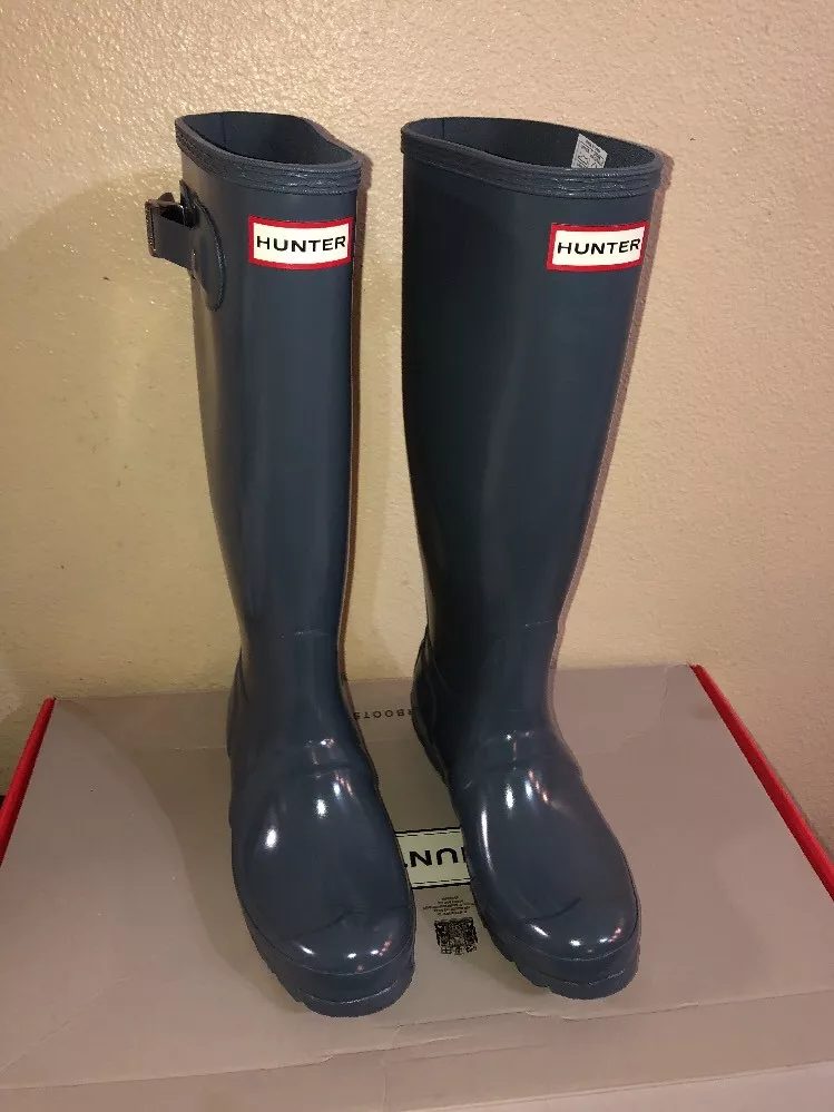 NIB HUNTER Graphite Original Tall Gloss Rain Boots Shoes US 6 UK 4