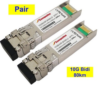 Pair - 80km 10G BiDi SFP+ Transceiver for Cisco, SonicWALL, TP-Link