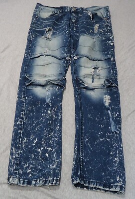 Society Mad City Designer Jeans Blue Acid Washed Distressed
