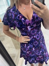 Chaps By Ralph Lauren Purple Short Sleeve Flutter Dress L Empire Jersey woman's