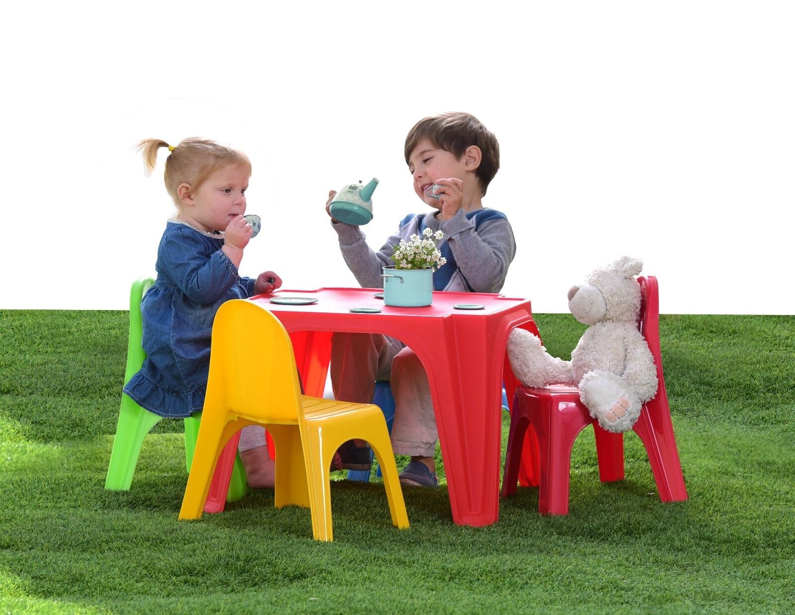 Tavolo da Giardino set Tavolino e sedie 4 per Bambini in Plastica colori  Assortiti - 2093-R