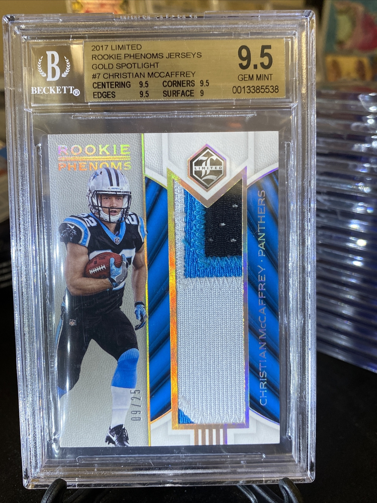 Christian McCaffrey Panini Limited Rookie Phenoms Jerseys #CM Gold Spotlight