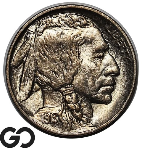 1913 Buffalo Nickel, Type 1, Solid Gem BU++