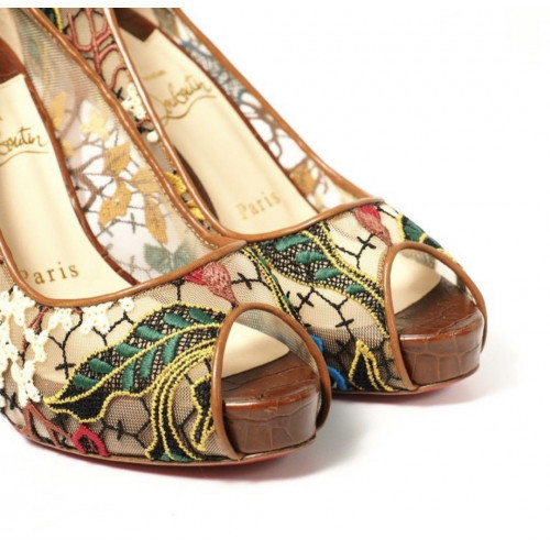 Christian Louboutin flower embroidered open toe pumps EU 35 US 5