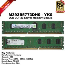 Samsung 16GB 8x2GB PC3L-12800R 1600MHz 1.35V Server Memory RAM M393B5773DH0-YK0