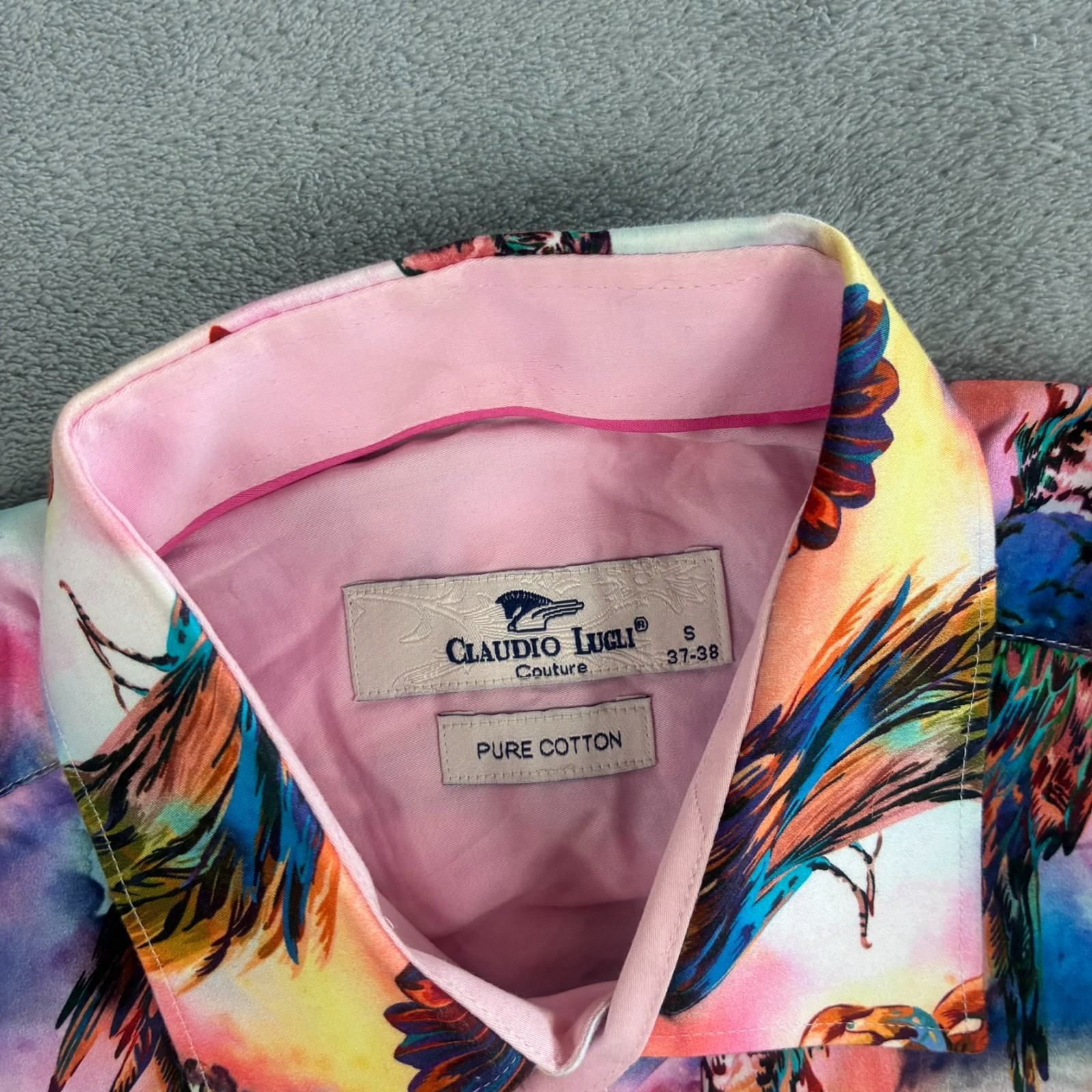 VTG Claudio Lugli Pink Watercolour Bird Pattern Size Small L/S Button Up Shirt image 4