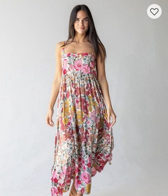 Natural Life Patti Side Slit Maxi Dress Sleeveless Floral Boho Flowy Medium
