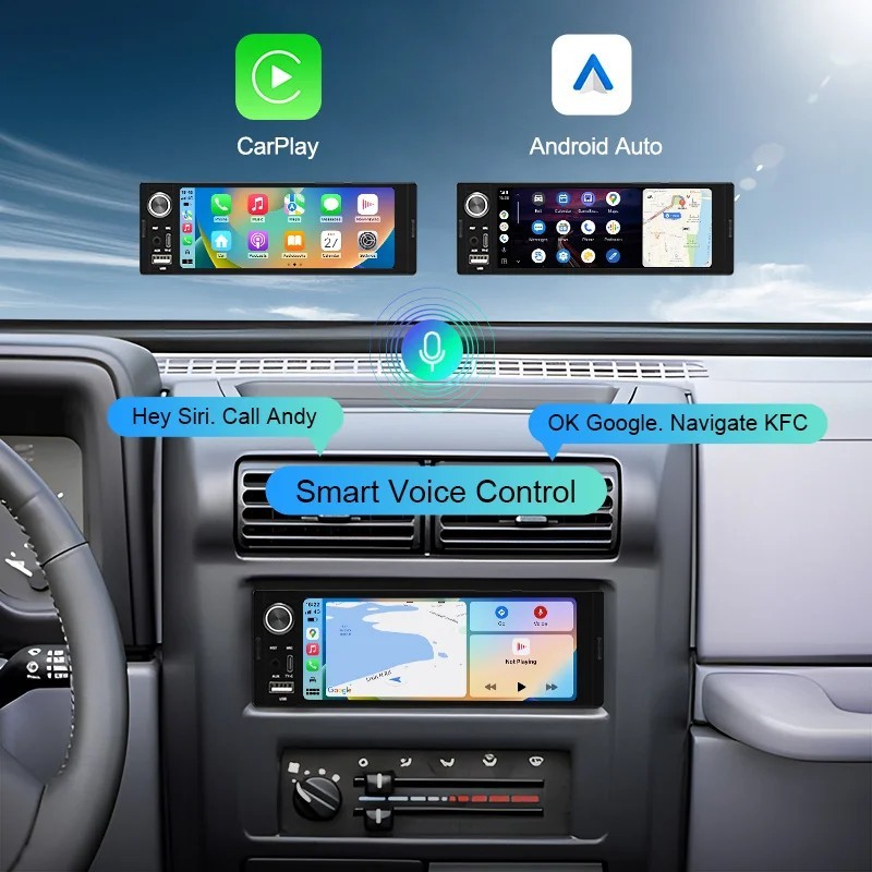 Autoradio 6.36" Wireless Apple CarPlay Android Auto 1 Din Bluetooth Aux - Miniatura 3