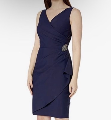 Alex Evenings Women's Slimming Side Ruche Cocktail Dress Party Blue Petite  12 | eBay