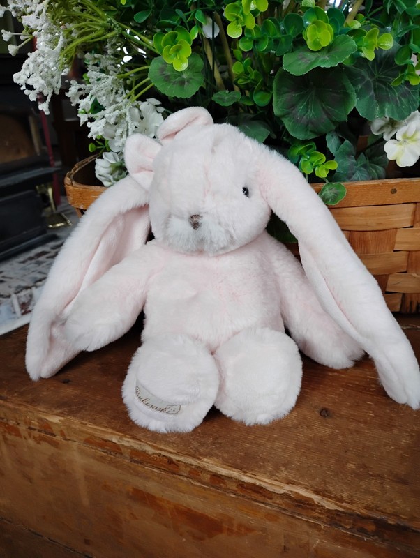 Precious Soft Bukowski Bunny Rabbit Plush Pale Pink Blush Bow 11” Adorable Nice