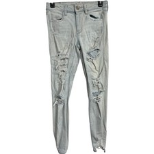 American Eagle Jeans Women Size 4 Light Wash Blue Denim Stretch Ripped Jegging