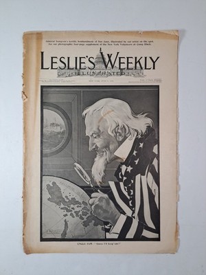 1898 JUNE 9 LESLIE'S WEEKLY MAGAZINE - UNCLE SAM GUESS I'LL KEEP EM-