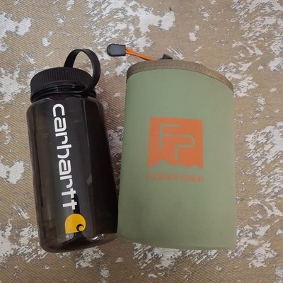 Carhartt Water Bottle 20 oz Black Limited Edition w/ Fishpond Thunderhead Koozie