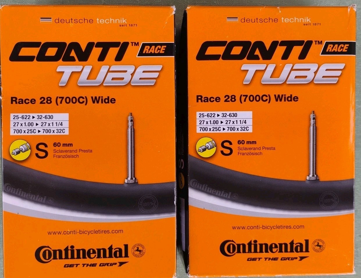 Continental 60mm Valve Tube Black 700 x 25-32c (Race 28") 2-Pack