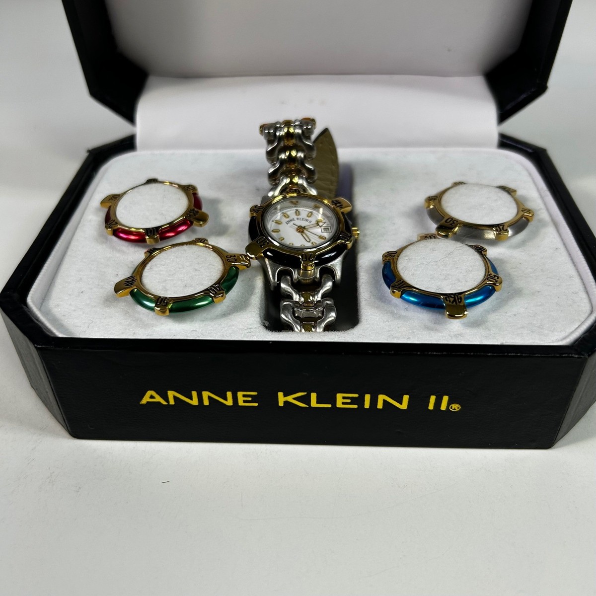 Anne Klein II Vintage Watch Set Two Tone Leather Strap 4 