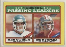 1986 Topps League Leaders Ken O'Brien Joe Montana (C* on Copyright Line) HOF n1u