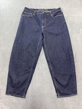 American Eagle Outfitters Barrel Jeans Womens 14 Long Dark Wash High Rise