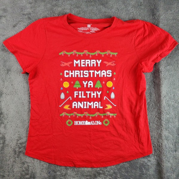 Home Alone Shirt Womens L Red Merry Christmas Ya Filthy Animal Movie Tee 90s 