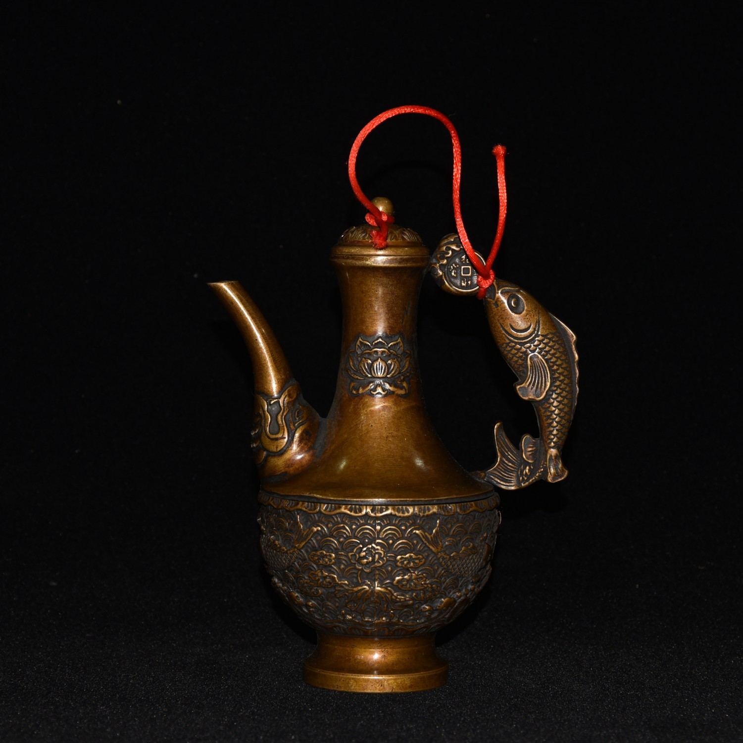 Antigua Colección de Teteras Cobre Puro Rojo Cobre Pescado Olla de Vino Decoración