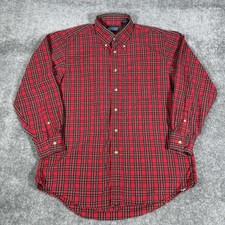 Vintage Lands' End Shirt Men's 16/32 Red Tartan Long Sleeve Button Up USA Made