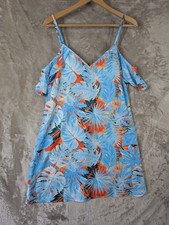 SHEIN VCay Tropical Leaf Dress Size M UK 10 Cold Shoulder Cami Mini Holiday NWT