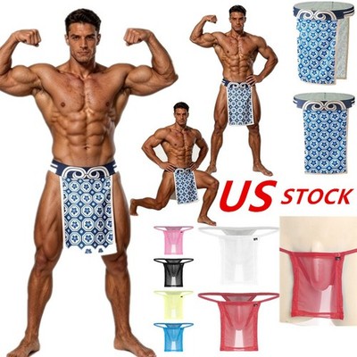 US Mens Sumo-style Thong Underwear Hollow Out Low Rise Briefs for Couple Games