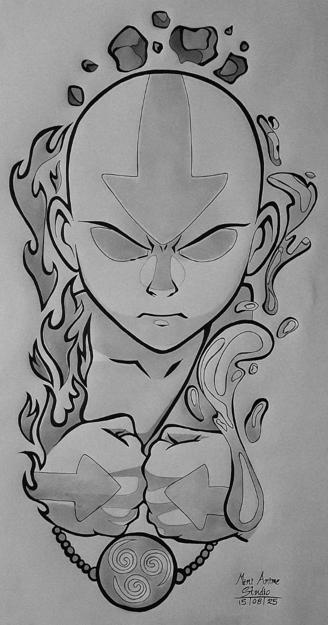 Unique Hand Drawn Tattoo style 'Aang - Avatar the Last Airbender' Artwork