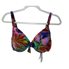 BLEU BY ROD BEATTIE WOMENS SZ 34DD BIKINI TOP NIGHT SAFARI TIE-FRONT MULTI COLOR