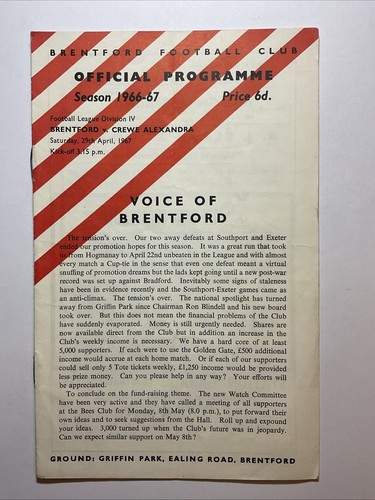 Brentford v Crewe Alexandra, 29th April 1967 - Picture 1 of 3