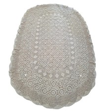 Vintage Handmade Crochet Lace Tablecloth Oval 51 x 83 Ecru