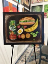 “Lunch Break Elegance” Lunch & Perrier Painting 11 X 14” Framed Not A Print