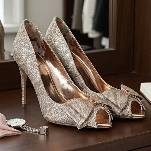Ted Baker High Heels Shoes Size 42 US 11.5 Rose Gold Peep Toe Slip On Pumps