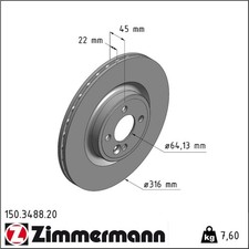 2x Zimmermann 150.3488.20 Bremsscheibe für MINI CLUBMAN R56 R57 R58 R59 R55