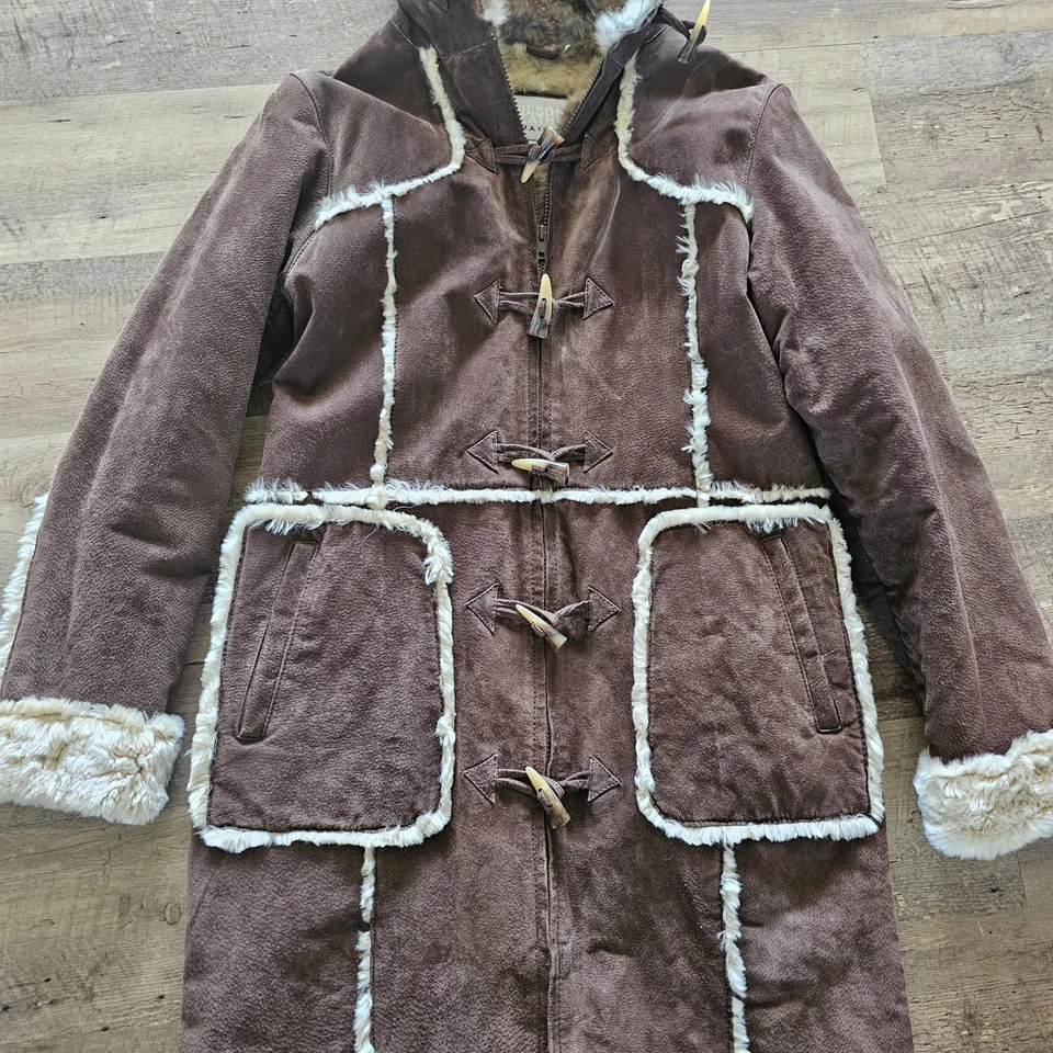 Casaco Wilsons Penny Lane tamanho M couro marrom máximo camurça trincheira capuz de pele de coelho - Imagem 4 de 4