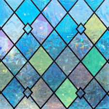 Jahoot Stained Glass Window Film Window Cling Privacy Film Colorful Lattice
