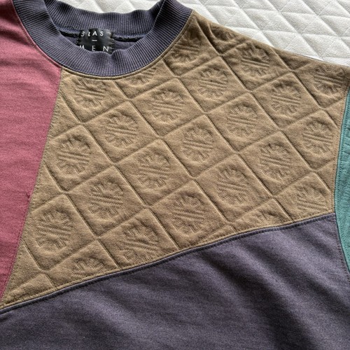 Vintage 90’s Color Block Grandpa Sweater Size M Multicolor Quilted Retro Pockets - Picture 6 of 17