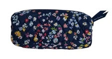 Vera Bradley Brush & Pencil Case Cosmetic Bag Scattered Blue Wildflowers NWOT 