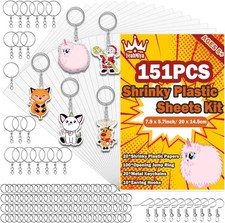 Shrinky Plastic Sheets Kit with Keychain Supplies for DIY Crafts