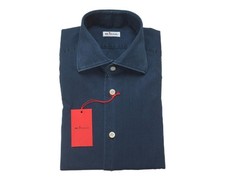 Kiton 1,195 NWT Blue Cotton Spread Collar Slim Denim Shirt 39 eu 15.5 US