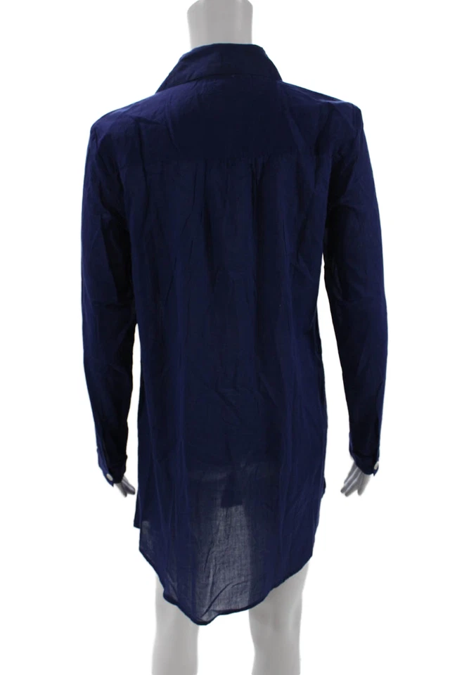 Mini Camisa Vestido Azul Samson Para Mujer Botón Delantero Manga Larga Cuello Talla Pequeña Foto 3 de 4