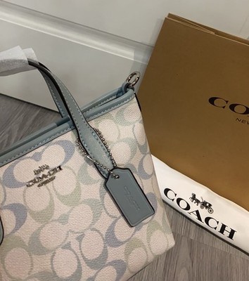 Coach Mini Tote in Signature Canvas Light Blue Multi Crossbody