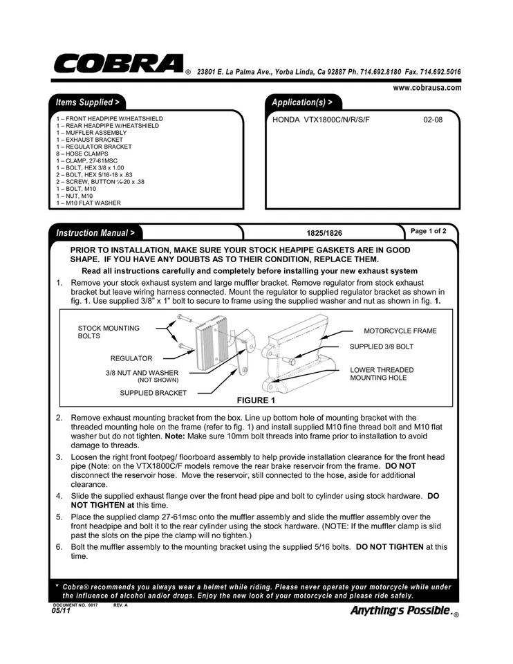 Speedster Slashdown Full Exhaust Cobra 1826 For 02-08 Honda VTX1800 N/R/S - Image 2 of 4