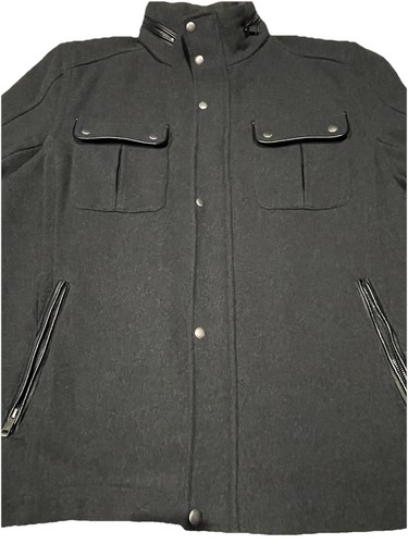 Cole Haan Jacket Mens XXL 2XL Gray Wool Blend Melton Trucker Full Zip Overcoat - Picture 2 of 9