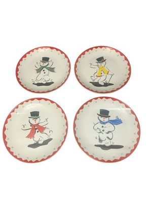 Boston Warehouse Snowman Dessert Plates Set 4 Singin in the Snow 6.5 