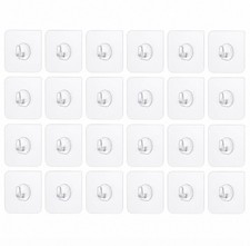 24-Pack Heavy Duty Adhesive Wall Hooks No Drill Seamless Stick On Hangers Clear