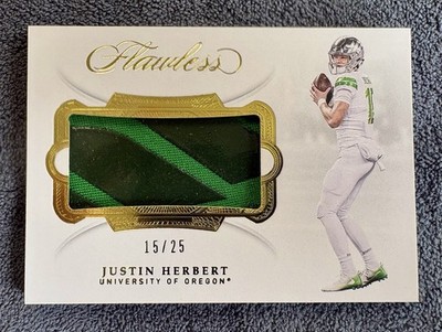 2020 Flawless Collegiate Gold #4 Justin Herbert RC Rookie GU 2-Color Patch 15/25