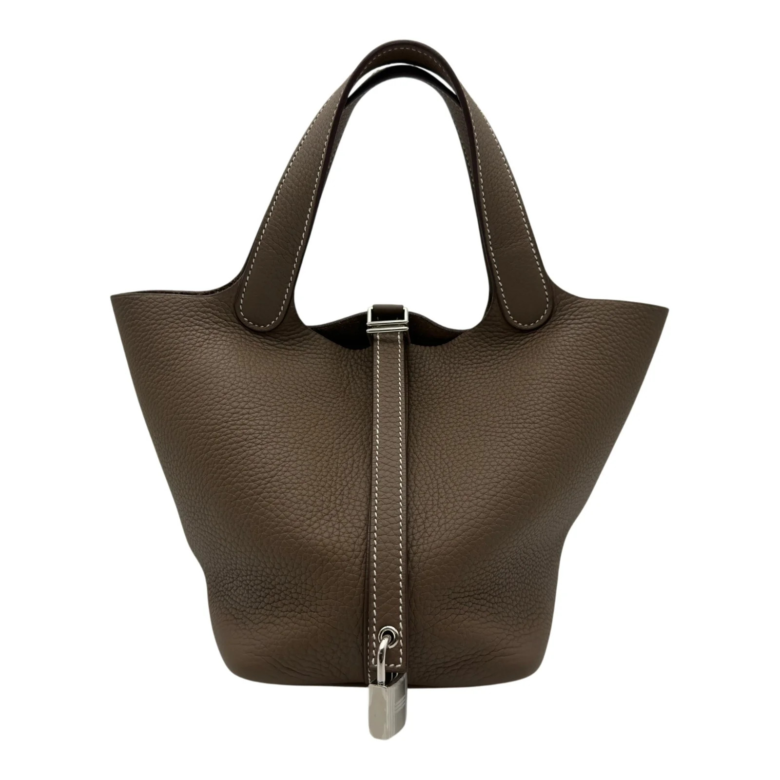 HERMES Picotin Lock PM Gray Taurillon Leather Handbag #OKB8218